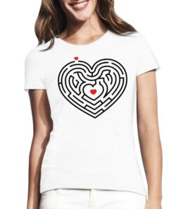 Balti moteriški trumpomis rankovėmis medvilniniai marškinėliai su spauda Meilės labirintas