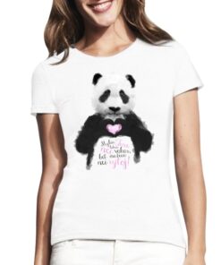 Balti moteriški trumpomis rankovėmis medvilniniai marškinėliai su spauda Pandos meilė