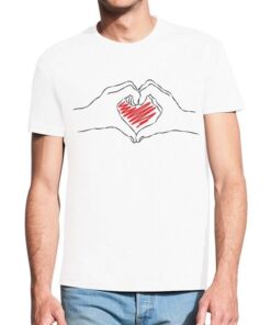 Balti vyriški trumpomis rankovėmis medvilniniai marškinėliai su spauda Širdis