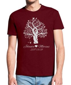 Bordo vyriški trumpomis rankovėmis medvilniniai marškinėliai su spauda Meilės medis