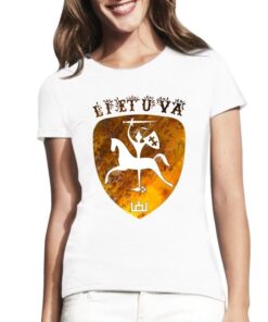 Balti moteriški trumpomis rankovėmis medvilniniai marškinėliai su spauda Lietuva