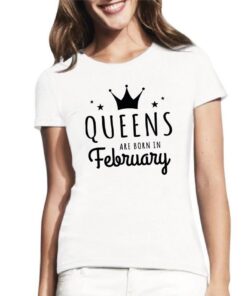 Balti moteriški trumpomis rankovėmis medvilniniai marškinėliai su spauda Queens are born in