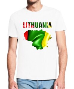 Balti vyriški trumpomis rankovėmis medvilniniai marškinėliai su spauda Lithuania