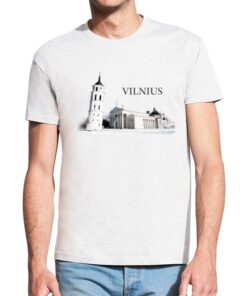 Balti vyriški trumpomis rankovėmis medvilniniai marškinėliai su spauda Vilnius