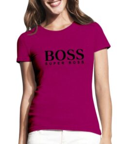 Moteriški marškinėliai su spauda Super boss fuchia spalvos