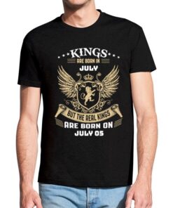 Juodi vyriški trumpomis rankovėmis medvilniniai marškinėliai su spauda Kings are born