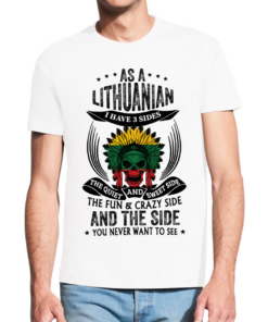Balti vyriški trumpomis rankovėmis medvilniniai marškinėliai su spauda As a Lithuanian