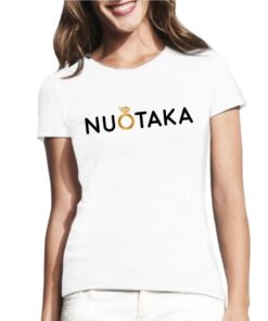 Balti moteriški trumpomis rankovėmis medvilniniai marškinėliai su spauda Nuotaka