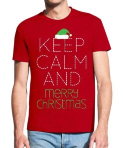 Raudoni vyriški trumpomis rankovėmis kalėdiniai marškinėliai su spauda Tiesiog švęsk Kalėdas