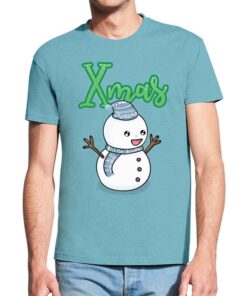 Mėlyni vyriški trumpomis rankovėmis kalėdiniai marškinėliai su spauda Myliu kalėdas