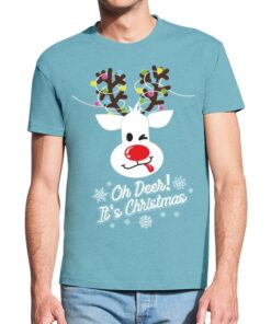 Lagūnos mėlyni vyriški trumpomis rankovėmis kalėdiniai marškinėliai su spauda Su šv. Kalėdom