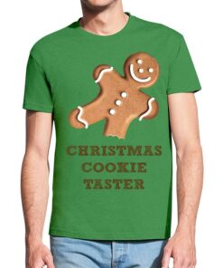 Žali vyriški trumpomis rankovėmis kalėdiniai marškinėliai su spauda Kalėdinis sausainis