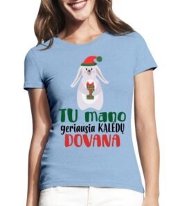 Žydri moteriški trumpomis rankovėmis kalėdiniai marškinėliai su spauda Kalėdų dovana