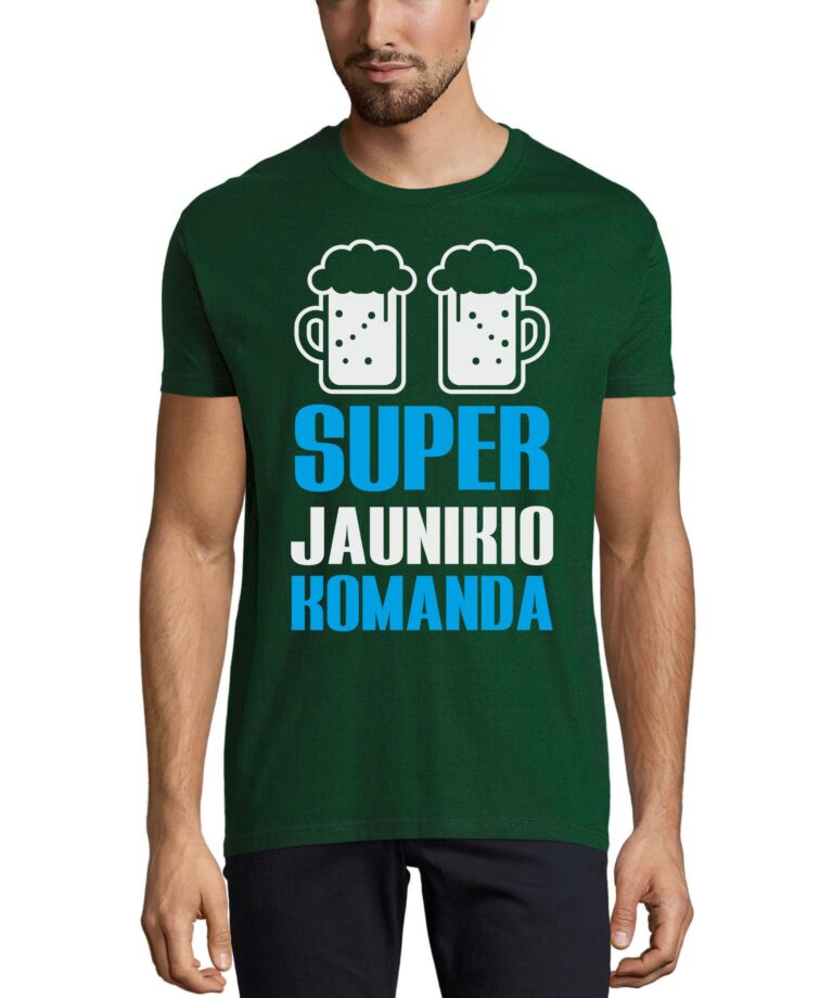 Marškinėliai bernvakariui su spauda Super jaunikio komanda