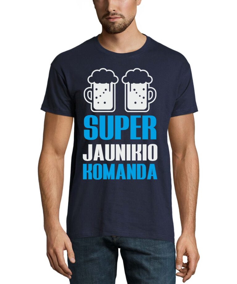 Marškinėliai bernvakariui su spauda Super jaunikio komanda