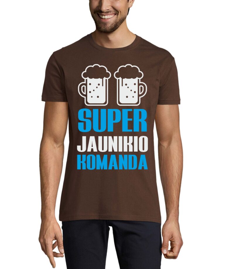 Marškinėliai bernvakariui su spauda Super jaunikio komanda