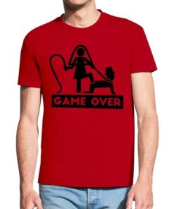 Raudoni vyriški trumpomis rankovėmis medvilniniai bernvakario marškinėliai su spauda Game over
