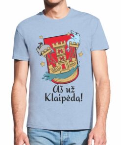 Žydri vyriški trumpomis rankovėmis medvilniniai marškinėliai su spauda Aš už Klaipėdą
