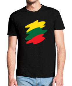 Juodi vyriški trumpomis rankovėmis medvilniniai marškinėliai su spauda Lietuvos vėliava
