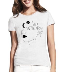 Moteriški marškinėliai su spauda Kosminės mintys