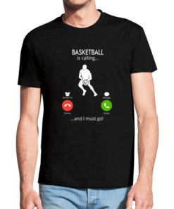 Juodi vyriški trumpomis rankovėmis medvilniniai marškinėliai su spauda Basketball is calling