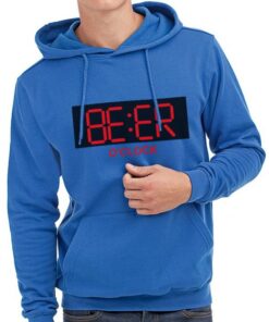mėlynas su gobtuvu vyriškas džemperis su spauda Beer Oclock