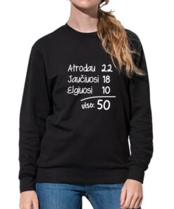 juodas moteriškas džemperis su spauda Gimtadienio matematika