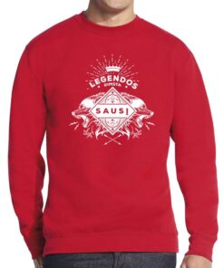 raudonas vyriškas džemperis su spauda Legendos gimsta
