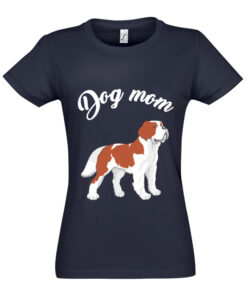 Moteriški marškinėliai "Dog mom" tamsiai mėlyna
