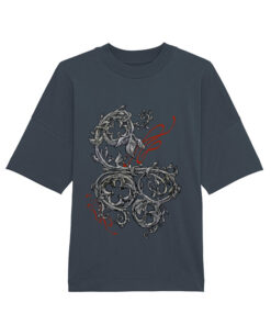 Universalūs ekologiški oversized marškinėliai "Gothic Ornament" tamsiai pilka
