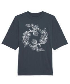 Universalūs ekologiški oversized marškinėliai "Floral 3 white"