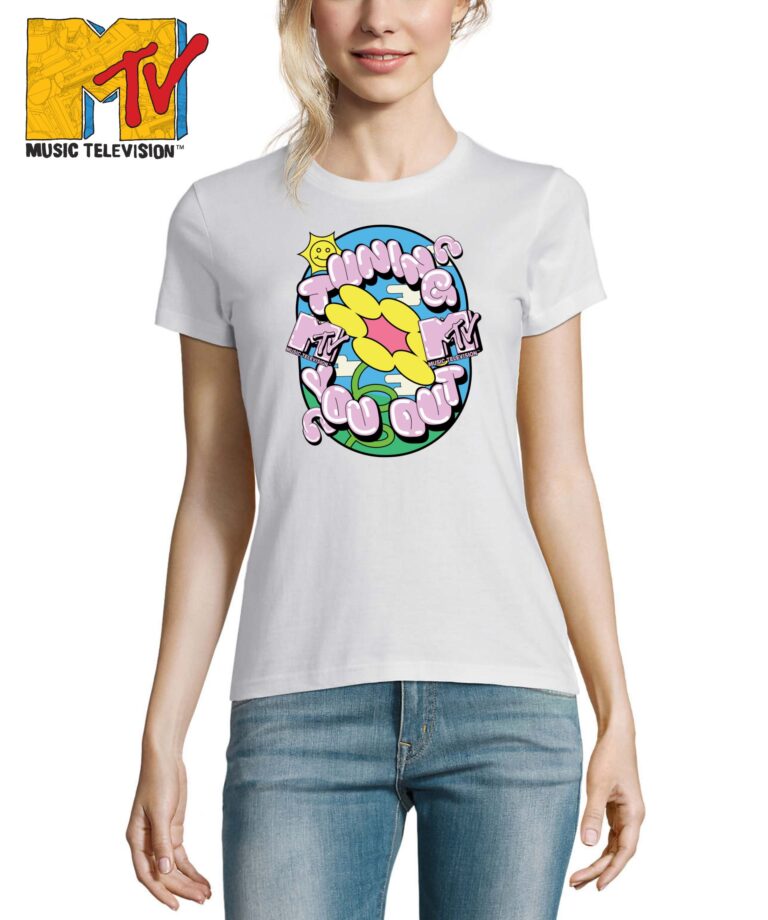 Moteriška maikutė su spauda ir užrašais MTV vibes