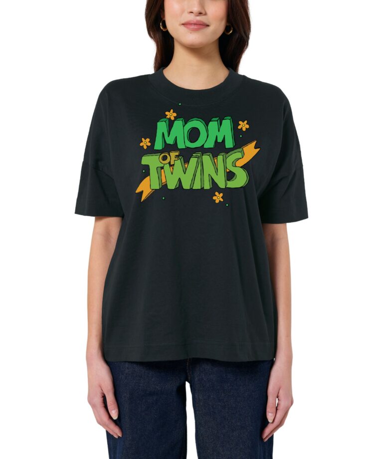 Ekologiški oversized marškinėliai su užrašu Mom of twins