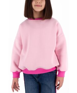 Rožinės spalvos oversized džemperis vaikams su kontrastingos spalvos apykakle ir rankogaliais Kid rok
