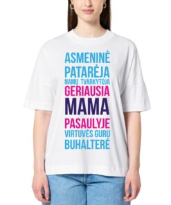 Ekologiški oversized marškinėliai su spauda Geriausia mama pasaulyje