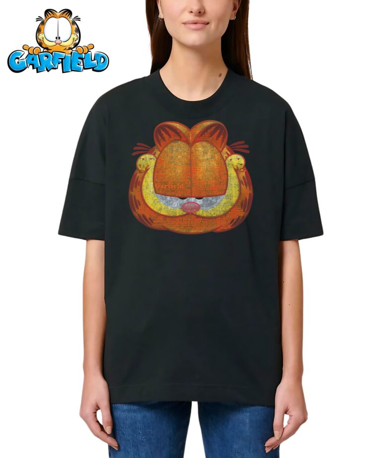 Trumpomis rankovėmis oversized universalūs marškinėliai su spauda iš Garfieldo kolekcijos Garfield face