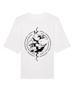 Universalūs ekologiški oversized marškinėliai "Abstract manta rays"