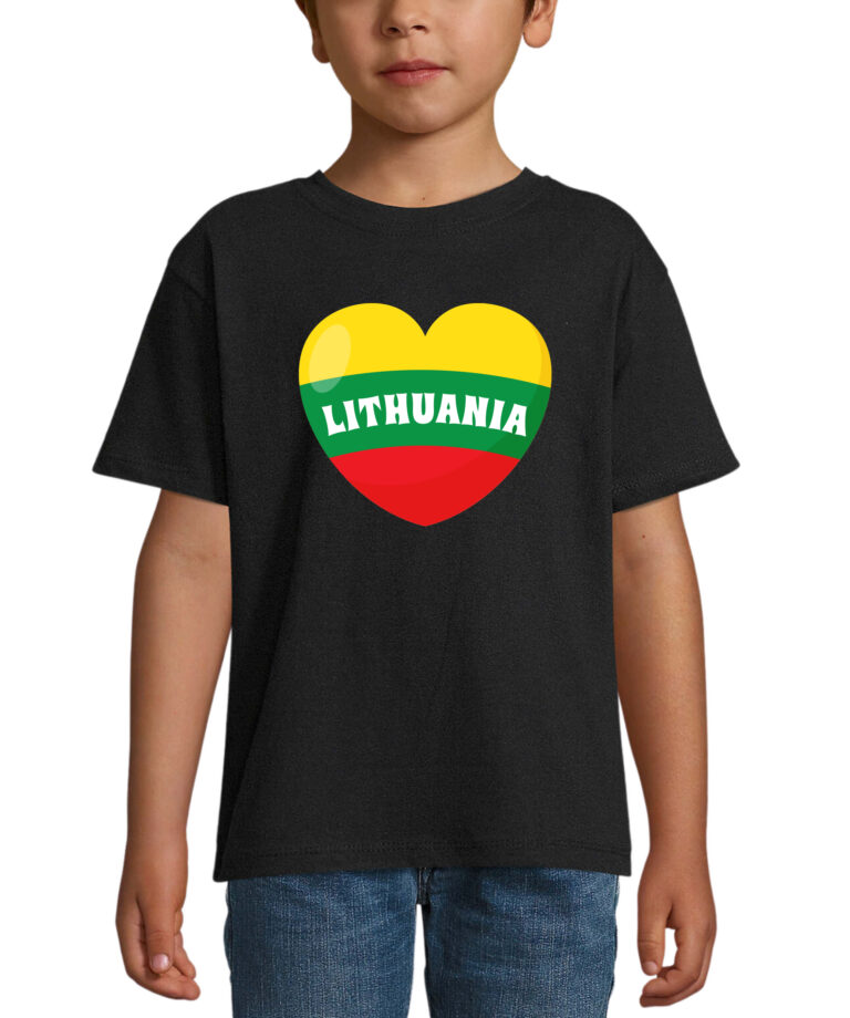 Trumpomis rankovėmis marškinėliai vaikams su Lietuvos simbolikos spauda Lithuania