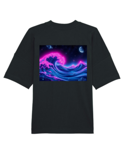 Universalūs ekologiški oversized marškinėliai "Neon Waves"