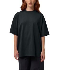 Juodos spalvos oversized marškinėliai vyrams ir moterims su norimu užrašu Blaster 2.0