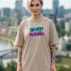 Madingiausi oversized marškinėliai su spauda Seven eleven