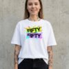 Madingiausi oversized marškinėliai su spauda Fifty fifty