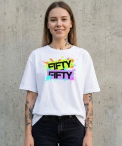 Madingiausi oversized marškinėliai su spauda Fifty fifty