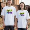Madingiausi oversized marškinėliai su spauda Fifty fifty